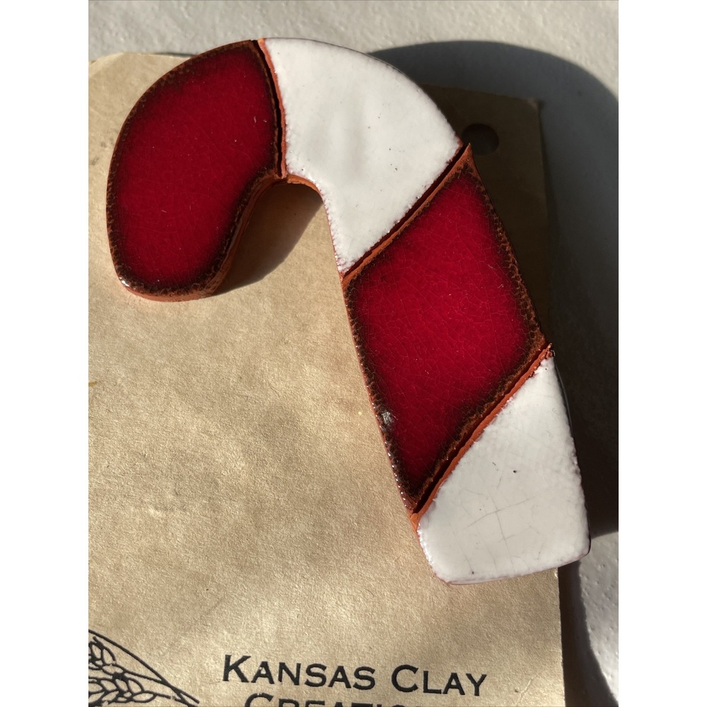 Kansas Clay Creations Candy Cane Brooch Pin Christmas Candy Large NWT‎  Vintage